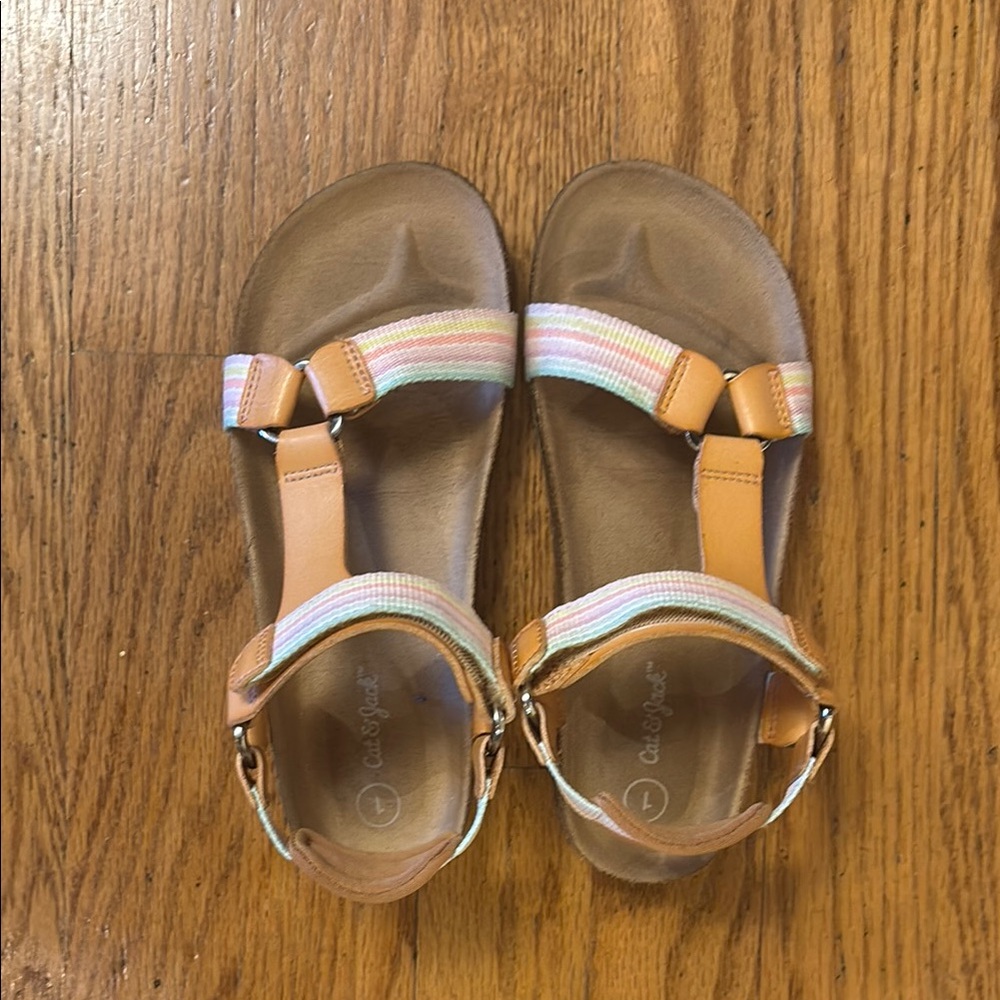 Cat & Jack Kids' Tan Sandals with Multicolor Straps - Size 1